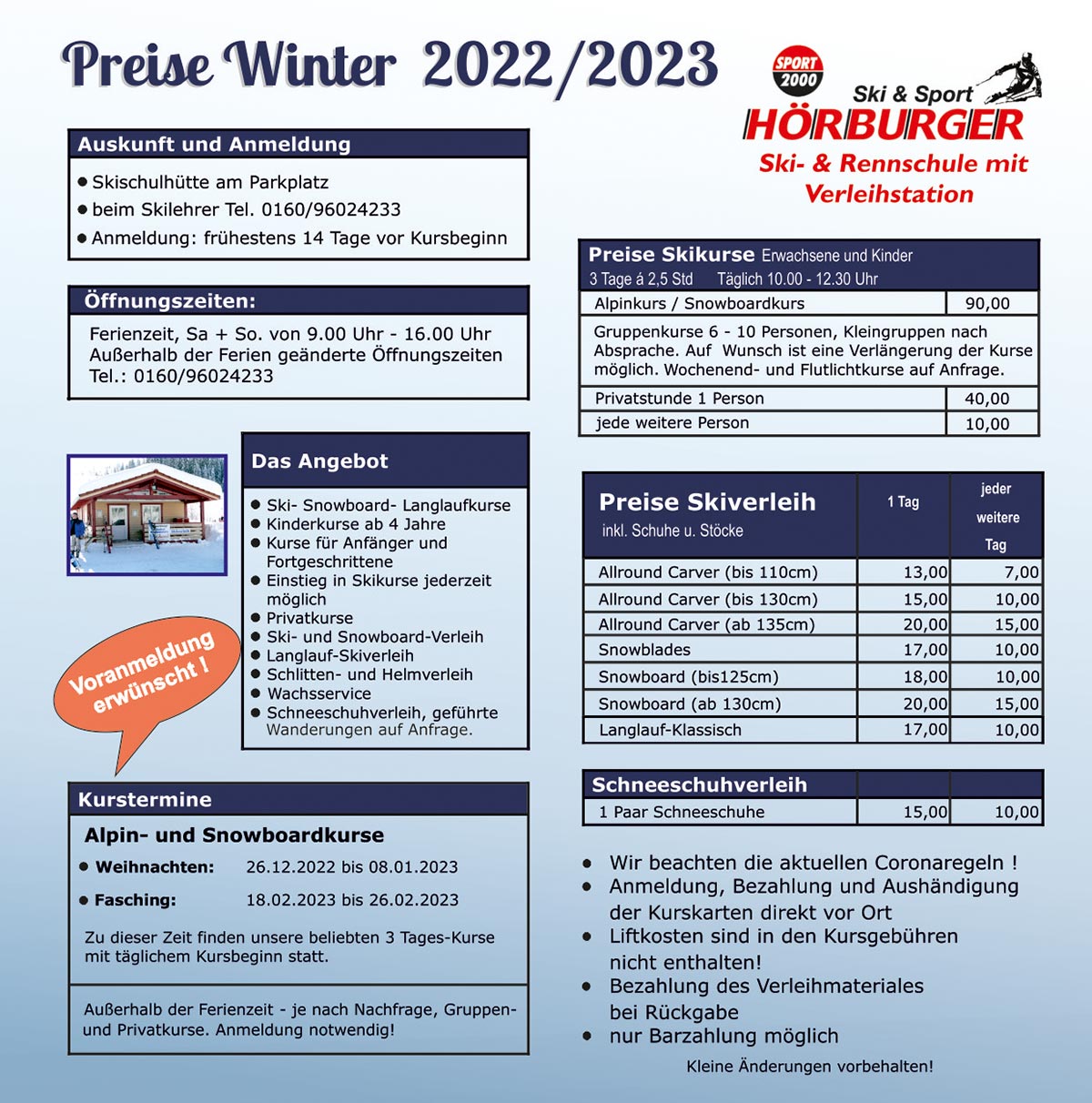 Preise Winter 2022 / 2023